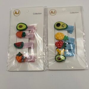 Fruits and Pokemon Pikachu Pink & Blue Hair Clips Accessories Bundle Set New